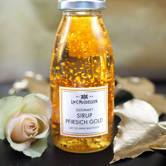 Pfirsich-Gold-Sirup 22 Karat Blattgold Cocktails Valentinstag Michelsen