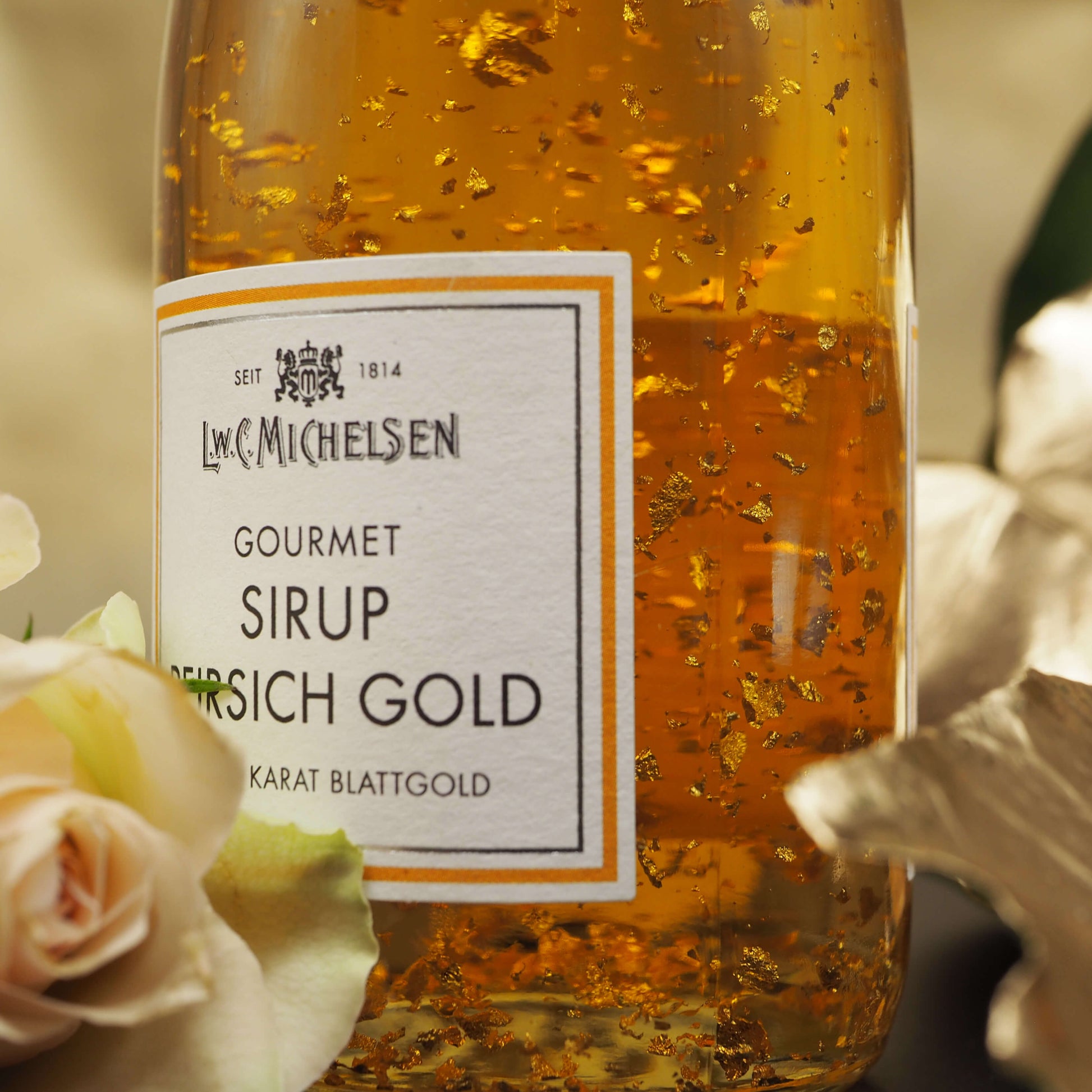 Pfirsich-Gold-Sirup 22 Karat Blattgold Cocktails Valentinstag Michelsen