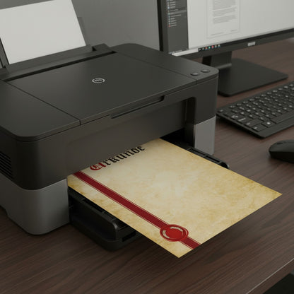 moppenstedt Blanko-Urkunde im A4-Format mit Pergament-Optik und rotem Siegel, aus einem Drucker kommend.