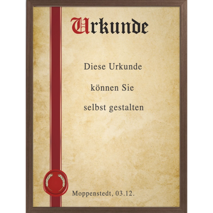 moppenstedt Urkunde im A4-Format mit klassischem Ähren-Siegel, rotem Band und hochwertigem Holzrahmen