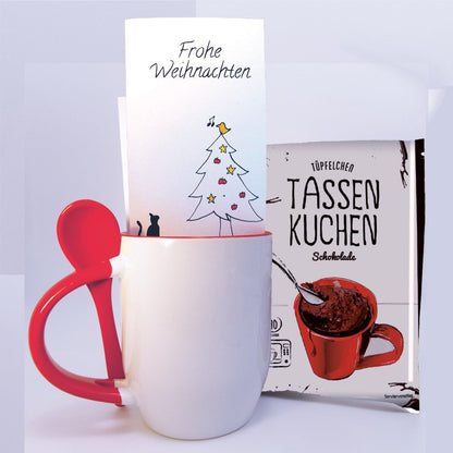 Geschenkset „Frohe Weihnachten" – Tasse, Tassenkuchen & Karte in der Geschenktüte