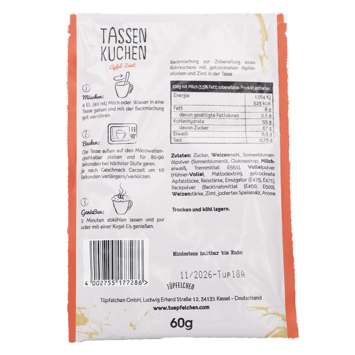 Tassenkuchen Apfel-Zimt von Tüpfelchen mit Apfelstücken